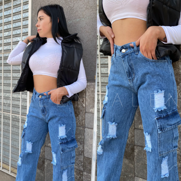 Jeans Pantalón Cargo Mujer Puño